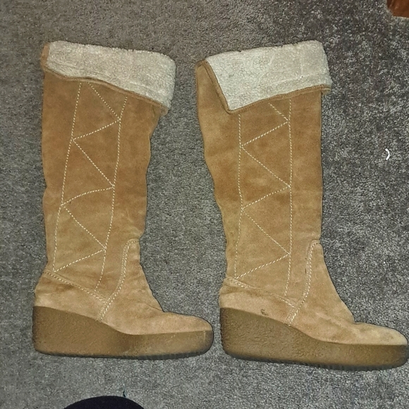 Michael Kors Tan over the knee suede wedge boots sz 9.5 - Picture 3 of 5
